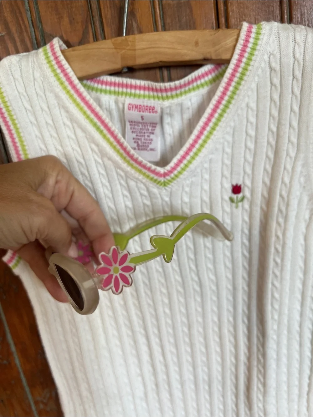 Vintage Gymboree White Cable Knit Sleeveless Tennis Dress Size 5 FREE Sunglasses